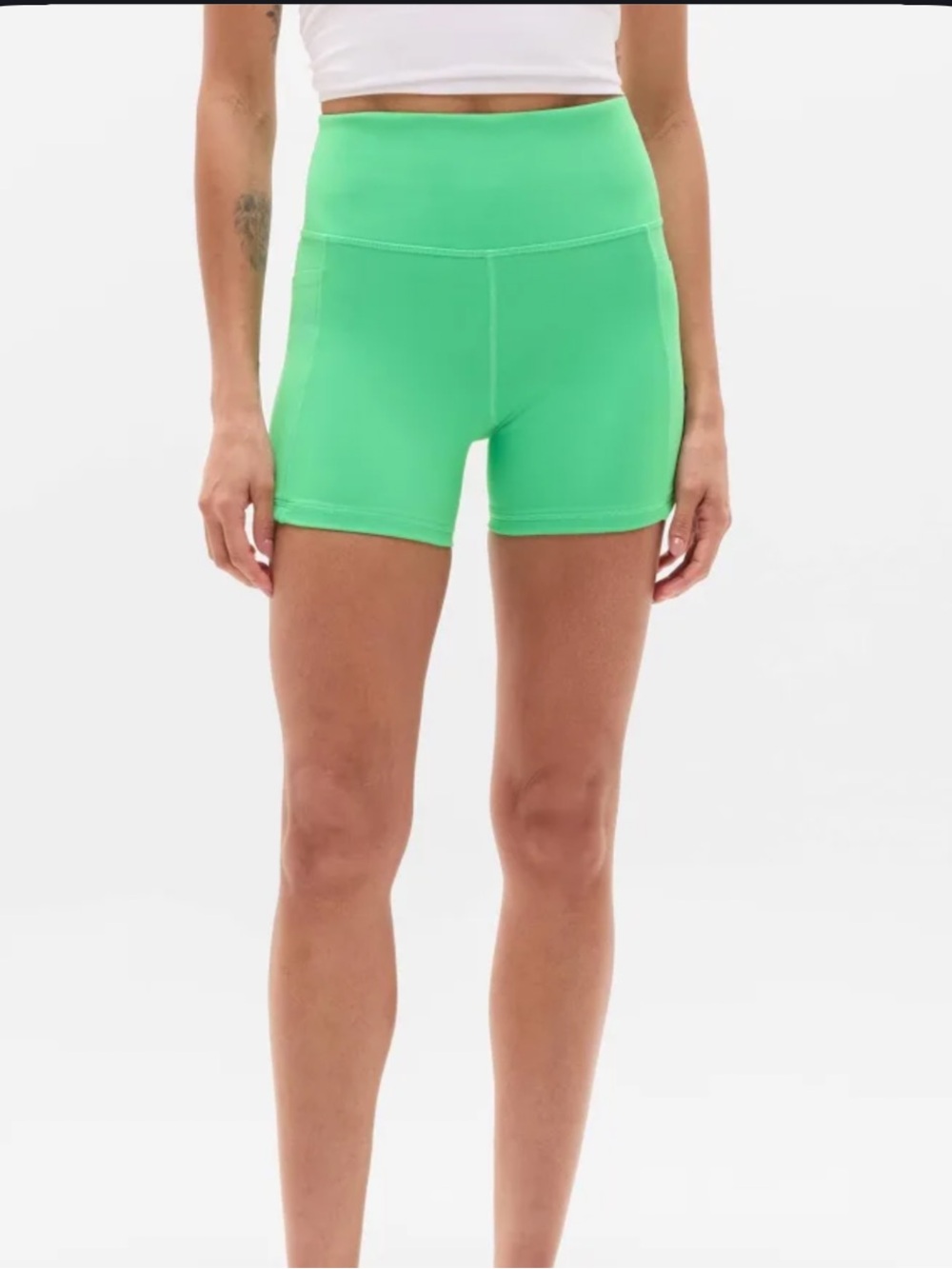 Athleta Salutation Stash II Bike Shorts, Neon Green Size Medium